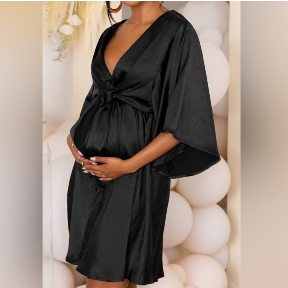 Club L London  Black Satin Maternity Dress